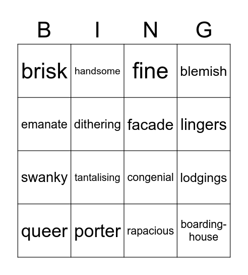 Landlady Bingo Card