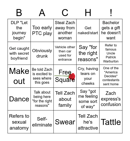 Bachelor Bingo Card