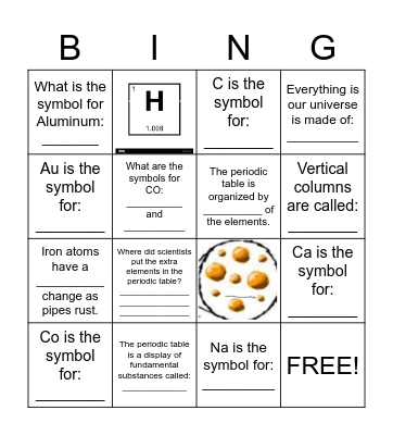 Periodic Table Introduction Bingo Card