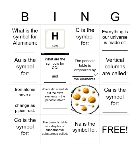 Periodic Table Introduction Bingo Card