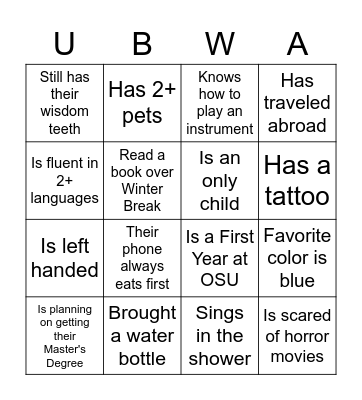 UBWA People Bingo Card