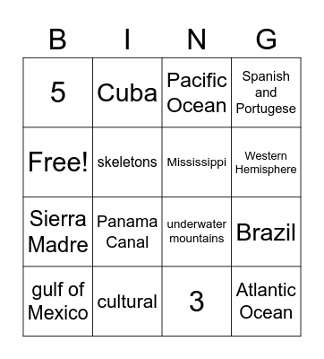 Latin America bingo Card