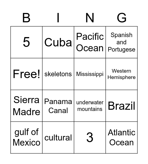 Latin America bingo Card