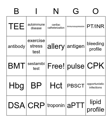 Chapter 10 Diagnostic & Immune Terms Bingo Card