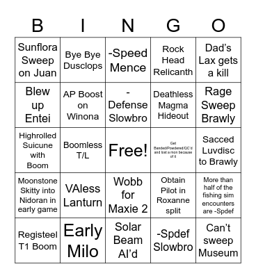 Emerald Kaizo Pre-Elite 4 Bingo Card