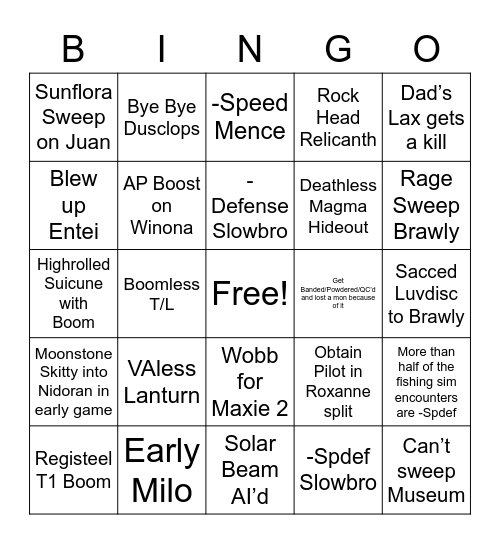 Emerald Kaizo Pre-Elite 4 Bingo Card