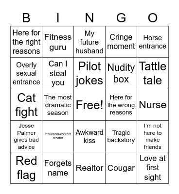 Bachelor Premiere BINGO 2023 Bingo Card