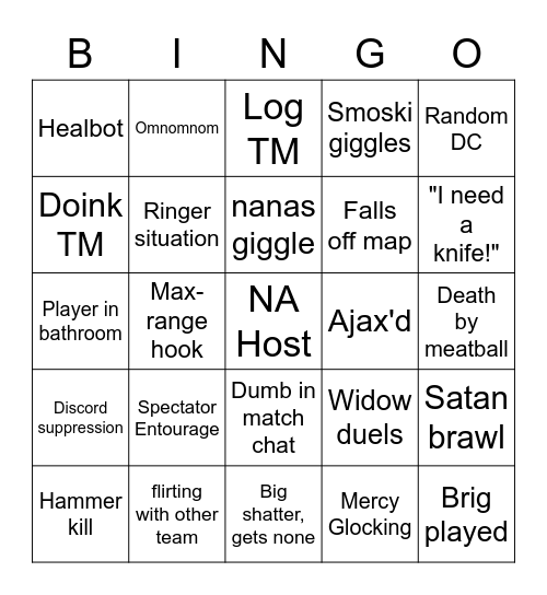 Altitude Scrims Bingo Card