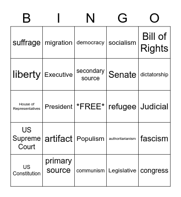 Social Studies Unit Bingo Card