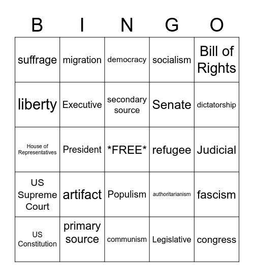 Social Studies Unit Bingo Card