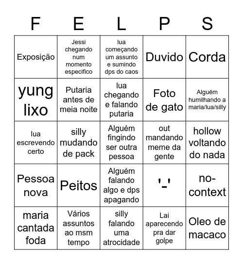 BINGO DO FELPSVERSO Bingo Card