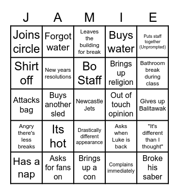 Jamie Bingo Card