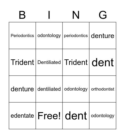 Base - dent, odont Bingo Card