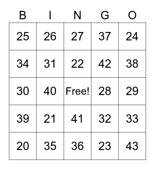 Number  Bingo Card