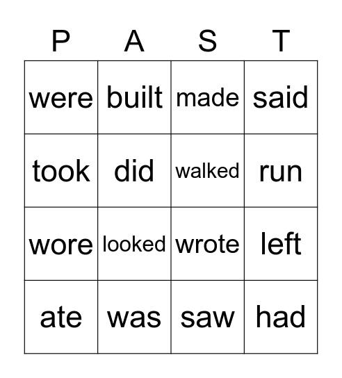 Past Tense Bingo Card