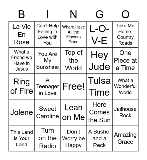 Music Bingo Card