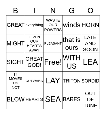 THE WORLD IS TOO MUCH WITH US Bingo Card