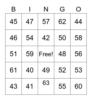 Number Bingo Card