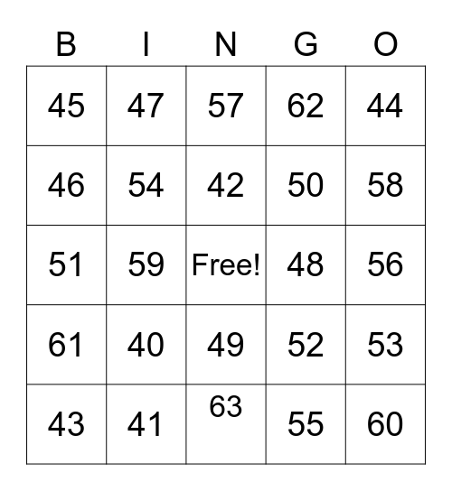 Number Bingo Card