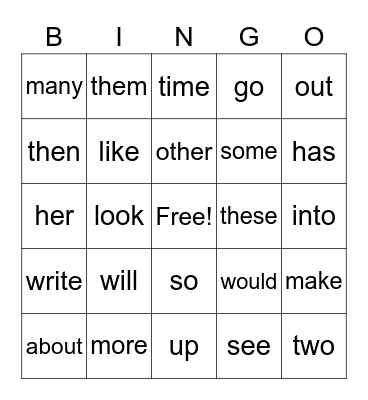List 3 Sight Words Bingo Card