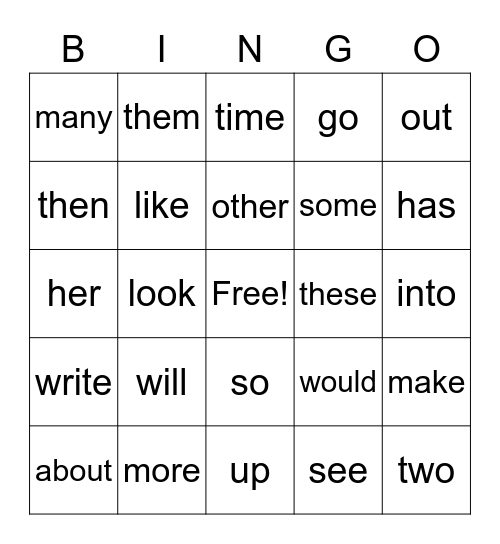 List 3 Sight Words Bingo Card