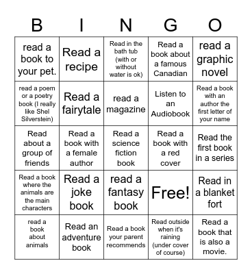 Reading Bingo Card