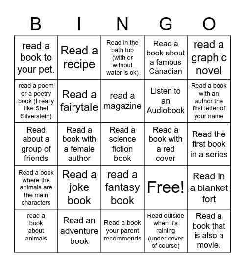 Reading Bingo Card