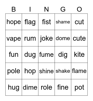 Открытый слогshake Bingo Card