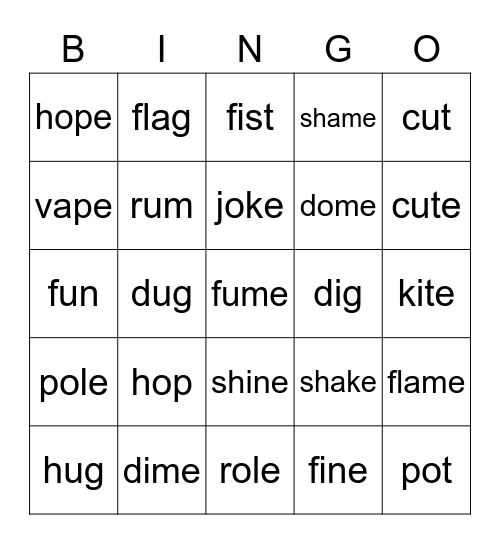 Открытый слогshake Bingo Card