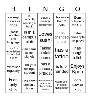 Ice Breaker Bingo Card