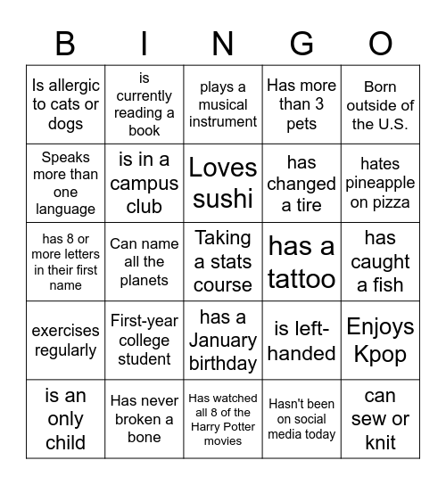 Ice Breaker Bingo Card