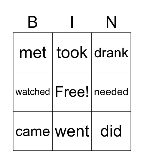Past Simple Bingo Card
