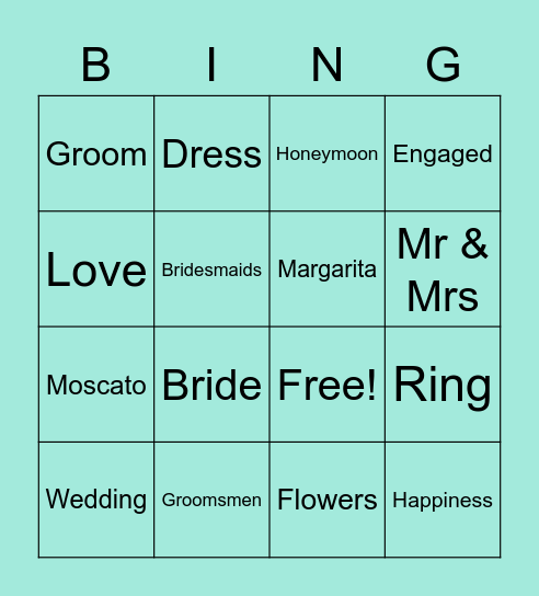 Bridal Bingo Card