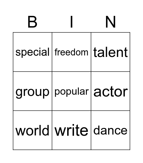 English Words ! Bingo Card