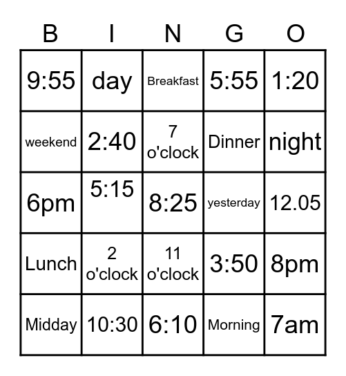 Time Bingo Card