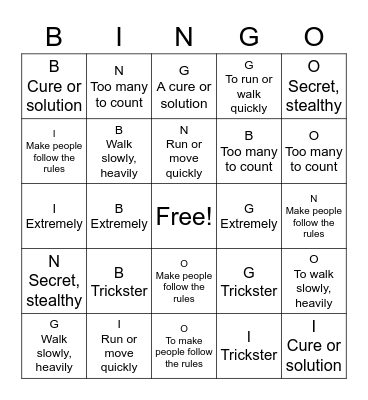 Vocab #12 Bingo Card