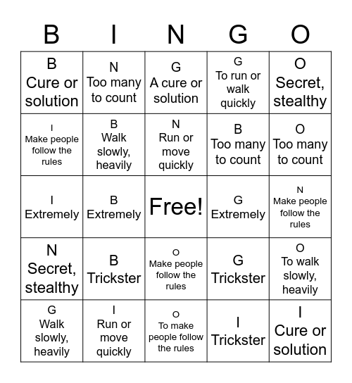 Vocab #12 Bingo Card