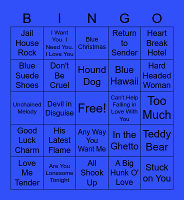 Elvis Music Bingo Card