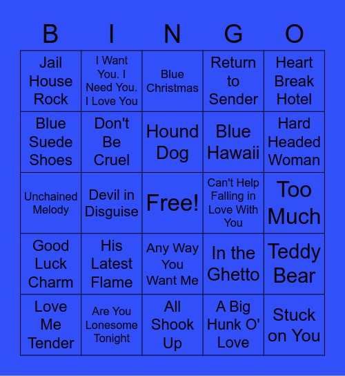 Elvis Music Bingo Card