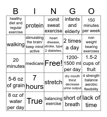 health bingo Card
