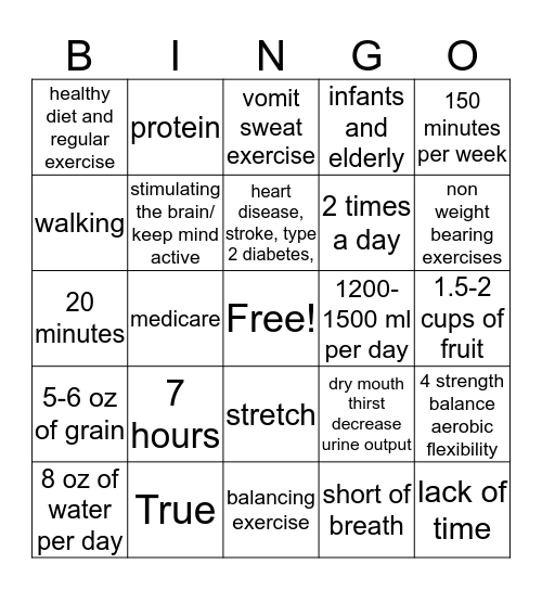 health bingo Card