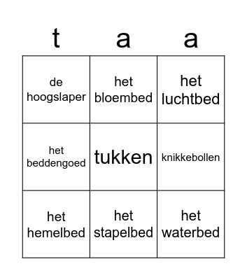 Thema Slapen Bingo Card