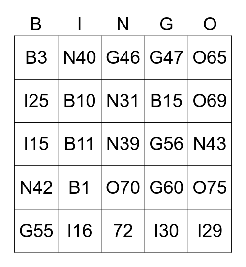 Untitled Bingo Card