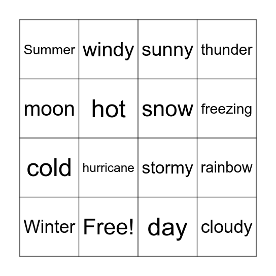 Weather Bingo Card