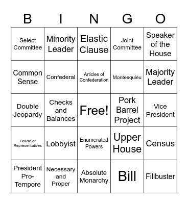 Civics Bingo Card