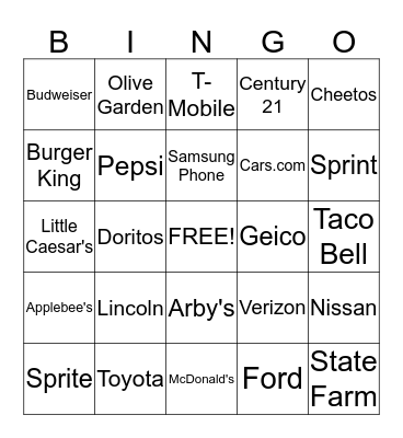 SUPER BOWL COMMERCIALS Bingo Card