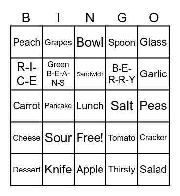 ASL 2: Meal Bingo Card