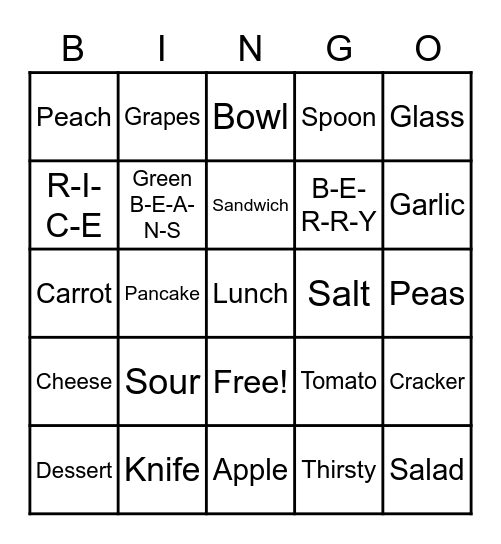 ASL 2: Meal Bingo Card