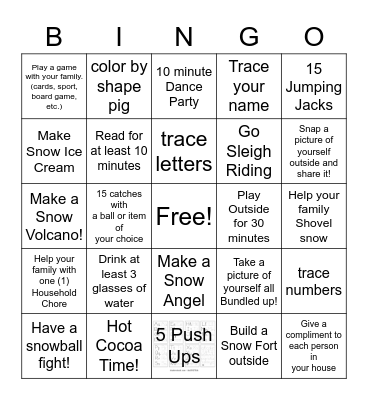 Mr. Miller's Snow Day Bingo Card