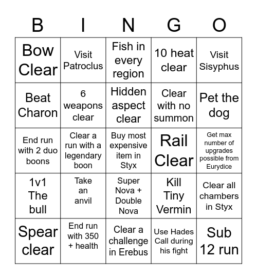 Hades Bingo Card